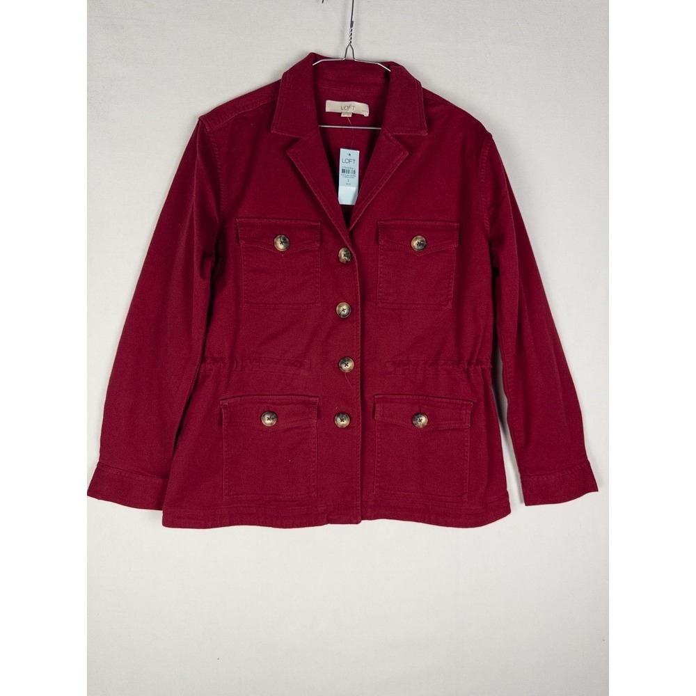 NWT Loft Chore Jacket Womens PS Burgundy Casual Single Breasted